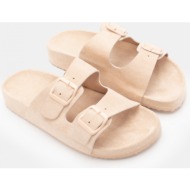  σανδάλια flatform με διπλές τόκες - μπεζ