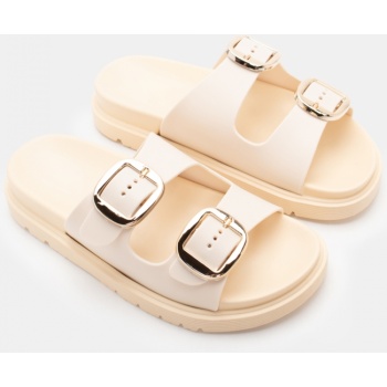 σανδάλια flatform με διπλές τόκες - μπεζ