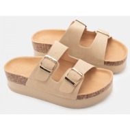  σανδάλια flatform με διπλές τόκες - μπεζ