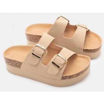 σανδάλια flatform με διπλές τόκες - μπεζ σε προσφορά