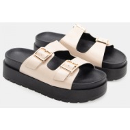  σανδάλια flatform με διπλές τόκες - μπεζ