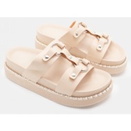  σανδάλια flatform με κρίκους - μπεζ