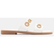  flat σανδάλια με διακοσμητικούς κρίκους από strass - λευκό