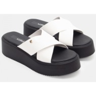  luigi design - πλατφόρμες δερμάτινες με χιαστί λουράκια - λευκό