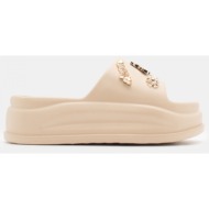  παντόφλες δίσολες με διακοσμητικά από strass - μπεζ-σκούρο