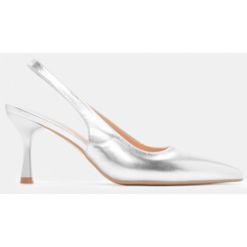 γόβες μυτερές open heel - ασημί σε προσφορά