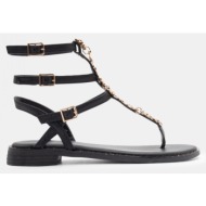  flat σανδάλια με πολλαπλά λουράκια & διακοσμητικό - μαύρο