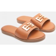  flat σανδάλια με διακοσμητική τόκα - κάμελ