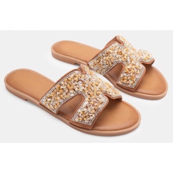flat σανδάλια με strass - κάμελ σε προσφορά