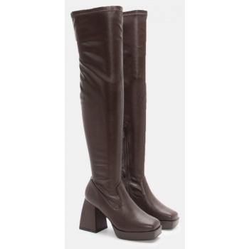 μπότες over the knee με φιάπα - καφέ σε προσφορά