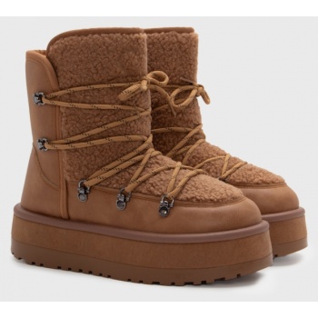 μποτάκια χιονιού με κορδόνια - κάμελ σε προσφορά