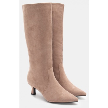 μπότες μυτερές με τακούνι - μπεζ-σκούρο σε προσφορά