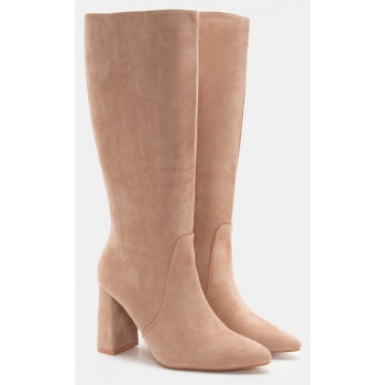 μπότες μυτερές με τακούνι - μπεζ-σκούρο σε προσφορά