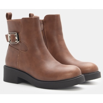 μποτάκια με διακοσμητικό λουράκι - κάμελ σε προσφορά