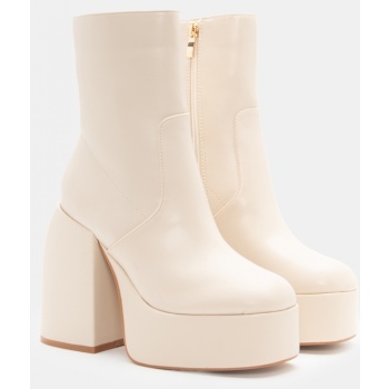 μποτάκια με τακούνι & φιάπα - μπεζ σε προσφορά