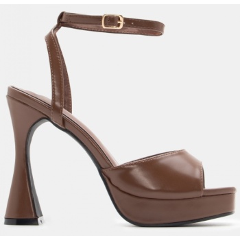 πέδιλα με τακούνι & φιάπα - καφέ σκούρο σε προσφορά