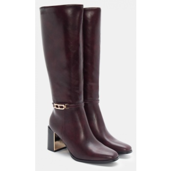 μπότες με διακοσμητικό λουράκι - μπορντό σε προσφορά