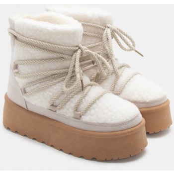 μποτάκια χιονιού με κορδόνια - μπεζ σε προσφορά