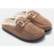  clogs σαμπό με εσωτερική επένδυση γούνας & διακοσμητική αγκράφα - κάμελ