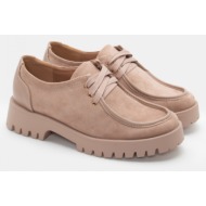  δετά παπούτσια με τρακτερωτή σόλα - μπεζ-σκούρο