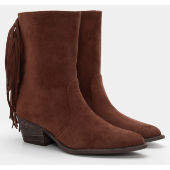 μποτάκια cowboy μυτερά με κρόσσια - καφέ σε προσφορά