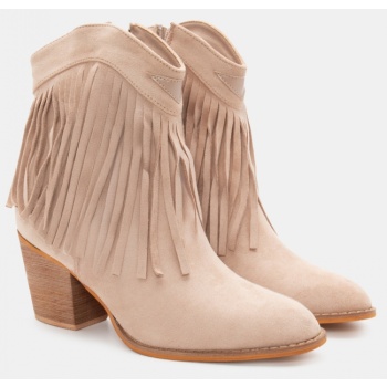 μποτάκια cowboy με κρόσσια - μπεζ σε προσφορά