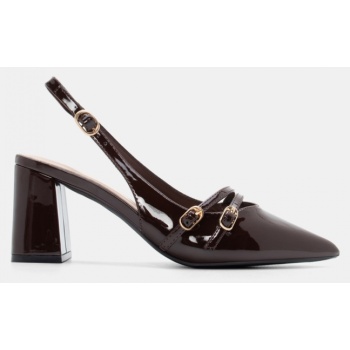 γόβες μυτερές με διπλ΄ά λουράκια - καφέ σε προσφορά