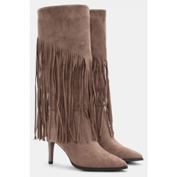 μπότες μυτερές με κρόσσια - μπεζ-σκούρο σε προσφορά