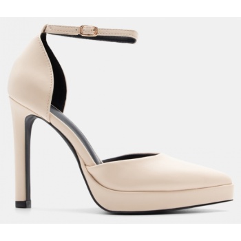 γόβες μυτερές με μπαρέτα - μπεζ σε προσφορά