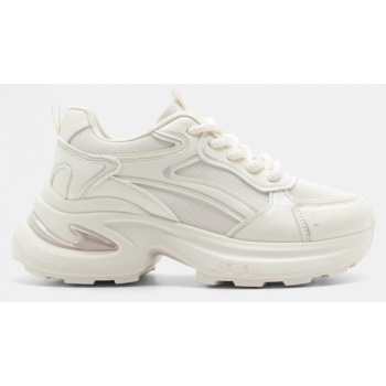 sneakers σε συνδυασμό υλικών - μπεζ σε προσφορά