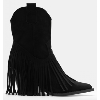 μποτάκια cowboy με κρόσσια - μαύρο