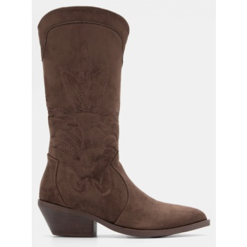 μπότες cowboy με κέντημα - καφέ σε προσφορά