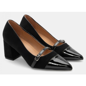 γόβες μυτερές με λουράκι - μαύρο σε προσφορά