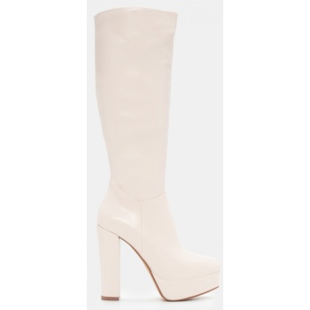 μπότες μονόχρωμες με φιάπα - μπεζ σε προσφορά