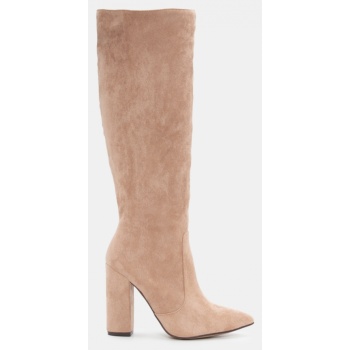 μπότες μυτερές με τακούνι - μπεζ-σκούρο σε προσφορά