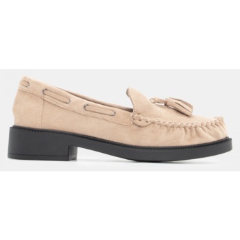 μοκασίνια με διακοσμητικά κρόσσια - μπεζ σε προσφορά