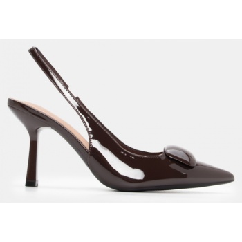 γόβες μυτερές slingback με τόκα - καφέ σε προσφορά