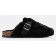  clogs σαμπό με γούνα & διακοσμητικό λουράκι - μαύρο