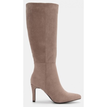 μπότες μυτερές με τακούνι - μπεζ-σκούρο σε προσφορά