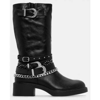 μπότες με διακοσμητικές ζώνες & αλυσίδα