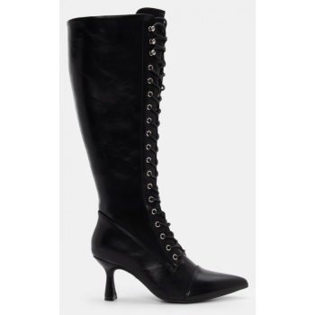 μπότες μυτερές μονόχρωμες με κορδόνια  σε προσφορά