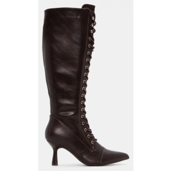 μπότες μυτερές μονόχρωμες με κορδόνια  σε προσφορά