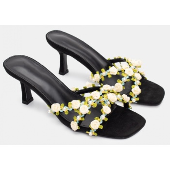 mules με διακοσμητικά λουλούδια - μαύρο σε προσφορά