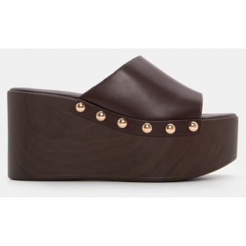 clogs με φαρδιά φάσα & τρουκς - καφέ σε προσφορά