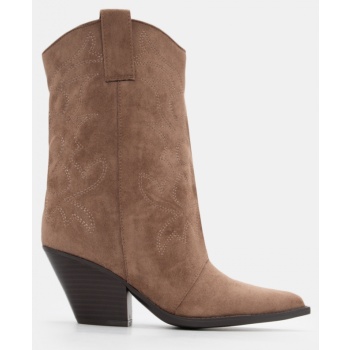 μποτάκια cowboy με κέντημα - μπεζ-σκούρο σε προσφορά