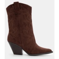  μποτάκια cowboy με κέντημα - καφέ σκούρο