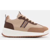  sneakers σε συνδυασμό χρωμάτων & υλικών & κέντημα - μπεζ-σκούρο