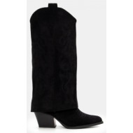  μπότες cowboy με εφέ αναδιπλούμενης φάσας & διακοσμητικές φωτιές - μαύρο