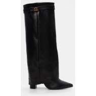  μπότες με εφέ αναδιπλούμενης φάσας & διακοσμητικό λουράκι - μαύρο