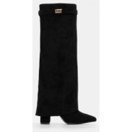  μπότες με εφέ αναδιπλούμενης φάσας & διακοσμητικό λουράκι - μαύρο